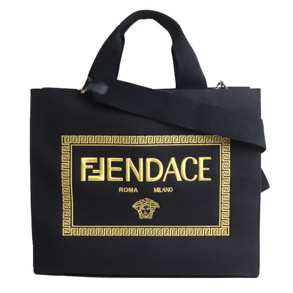 Versace Fendi Shoulder Bag Black Gold AJIA